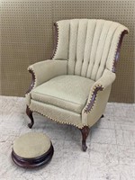Vintage Channel Back Chair with Footstool