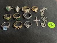 LOT OF RINGS AND OTHER JEWELRY - SEVERAL STERLING