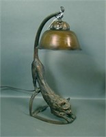 Contemporary "Stretchin Cat" Metal Lamp