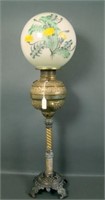 Lg Brass Table Banquet Lamp w/ Painted Globe Shade