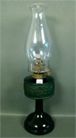 Green Kerosene Lamp W/ Floral Band Design