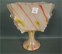 Czech Glass Pink  Decorated Ftd Faces Compote