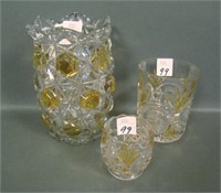 Three Piece Victorian Amber Stain Glass Lot