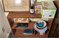 Wooden corner shelf unit with contents - Snap Ware