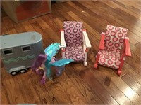 Kids toy Pegasus, trailer, chairs