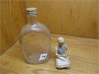 Old Bottle 1776 & Hand Painted Figurine