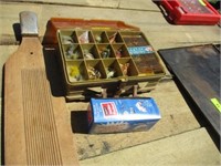 Tackle box, box of yoyos, fish skinning board