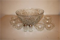 Crystal Cups, Punch Bowl, Salt & Pepper Shakers