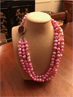 Large sterling silver and pearl pink necklace