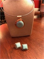 Large sterling silver and turquoise earrings/ pene