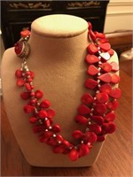 Large sterling silver and stones red necklace