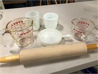 Lot of white Corning pieces and Pyrex measuring cs