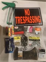 Miscellaneous lot of nails, no trespassing sign ae
