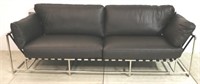 Lazzaro chrome base leather sofa w/ straps