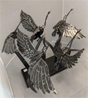 Brutalist Metal Sculpture of Geese In Flight