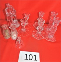 Cut Glass Candle Holders & Bell
