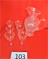 Leaded Glass Pitcher & Glasses
