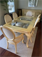 6’ Long Glass Top Dining Table w/ 6 Chairs