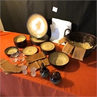 Stoneware, Basket, Wine Glasses, Table Cloth +