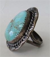 Sterling Silver Signed Navajo Turquoise Ring Sz.6