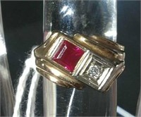 14K Gold SYN Ruby & Diamond Ring