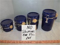 Gibson Royal Blue 4pc Canister Set w/ Wood Spoons