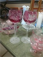 Two Bohemian Glasses - Cranberry cut to Clear