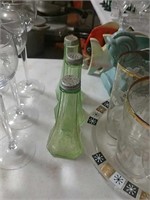 Three Green Depression Glass Shakers