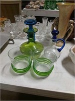 Art Glass Decanter, Glasses & Vinegar