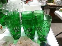 6 Forest Green Water Glasses