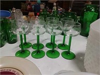 8 Green & Crystal Goblets