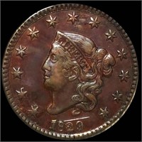 1829 Coronet Head Large Cent AU+