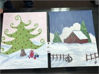 2 Christmas paintings 16" x 20"
