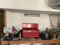 Toolbox, tools, and grinder