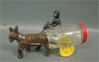 Donkey Pulling Barrel Cart Glass Candy Container