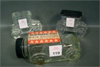 3 Piece  Antique Car Glass Candy Container Lot