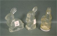 Lot of 3 Crystal Rabbit Glass Candy Containers