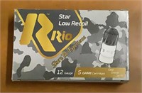 Five rounds Rio Star low recoil shotgun shells