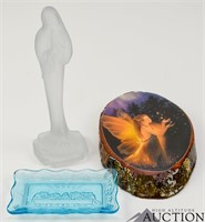 Madonna Glass Figurine, Angel Wood Wall Plaque