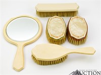 Vintage Vanity Mirror & (4) Vintage Vanity Brushes