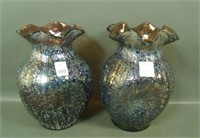 2 Dugan Frit Amehyst Tri Pinched Ruffled Top Vases