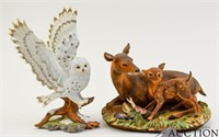 (2) Homco Porcelain Figurines - Snowy Owl & Deer