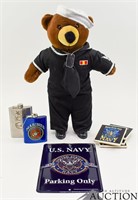 U.S. Navy Metal Sign, Plush Bear, Coasters, Flasks