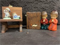 Little Figurines, Wood Desk & Words Dictionary