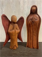 Hand Carved Wood Praying Person & Angel