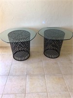 Pair Metal Base Glass Top End Tables
