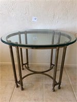 Brass Base Oval Glass Top End Table