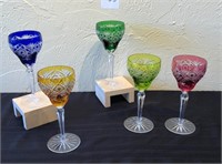 5 Bohemian Colored Crystal Wine Glass Set