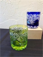 6 Bohemian Colored Crystal Old Fashioned Glasses