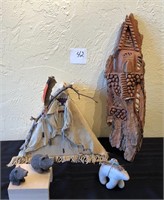 Wood Carving, Leather TeePee by Denice +